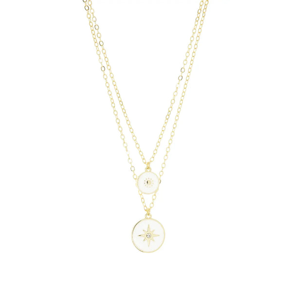Gold/Ivory Layered Enamel Charm Necklace